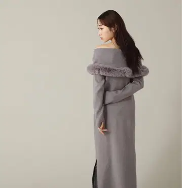 내추럴 뷰티 베이직 인조 모피 오프숄더 원피스 그레이 PS