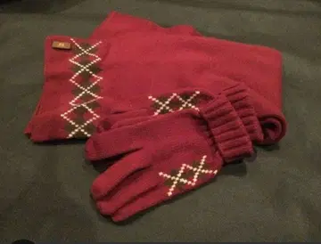 H.L 아쉬 엘르 머플러 장갑 세트 와인 레드 색상