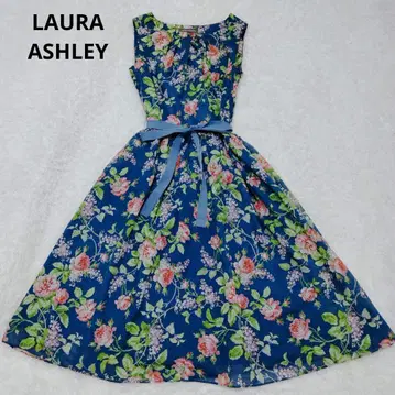 로라 애슐리 슬리브리스 원피스 꽃무늬 리본 종아리 기장 올 패턴