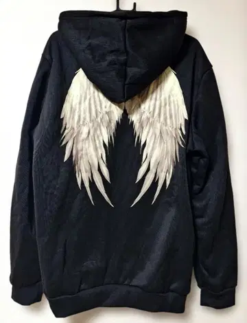 깃털 디자인 블랙 후드티 후드 부착 XXL 사이즈