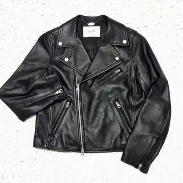 슬로브 이에나 램 가죽 양가죽 더블 라이더 자켓 S