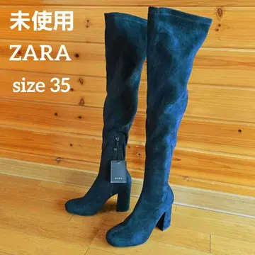 미사용 ZARA 니하이 부츠 스웨이드 네이비 Y2K 22.5cm