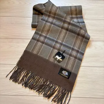 택 포함 미사용 캐시미어 100% 체크 무늬 머플러 브라운 계열
