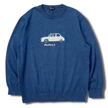 새상품급 PAPAS + 크루넥 코튼 니트 스웨터 L 블루