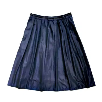 엔리에리 무릎 기장 네이비 광택 플레어 스커트 38 M 포멀 고급 블랙