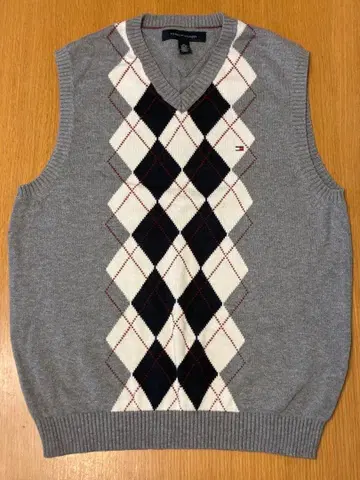 TOMMY HILFIGER 아가일 무늬 니트 V넥 베스트 그레이