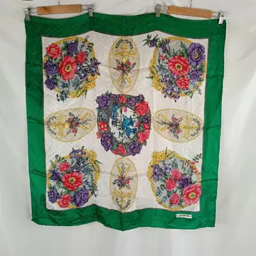 LANCEL 스카프 꽃무늬 화이트 그린 B3887