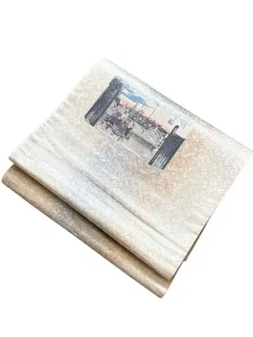 S19 일품 6통 후쿠로 오비 금박 인물 풍경 순수 실크 포멀