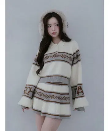 Darich 스노우 패턴 라메 니트 셋업