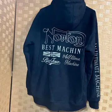 Norton 블랙 후드 부착 집업 후드티 속기모