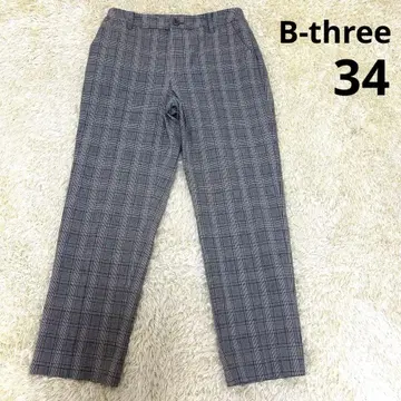 비쓰리 B-three 체크 무늬 센터 프레스 슬림 레그 팬츠 34 사이즈