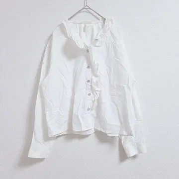 에이치앤엠 프릴 달린 화이트 셔츠 S 버튼 긴팔