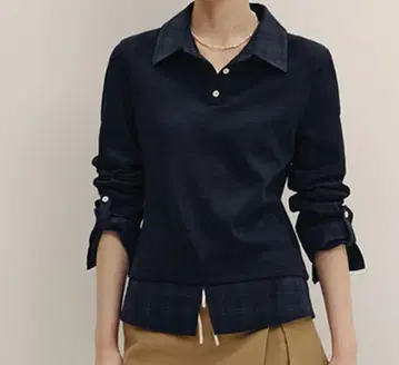 네이비 체크 셔츠 티셔츠