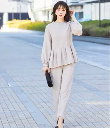 페플럼 상의&팬츠 세트 세레모니 수트 핑크 베이지