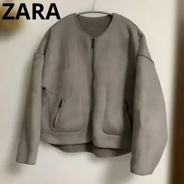 [ ZARA ] 인조 가죽 & 보아 리버서블 블루종 S 짙은 그레이