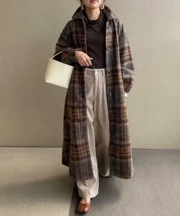 스텐카라 코트 CORNERS 볼륨 소매 체크 롱 코트