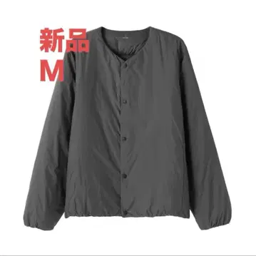 새상품 무인양품 경량 다운 포켓터블 노카라 자켓 신사 M 다크 그레이