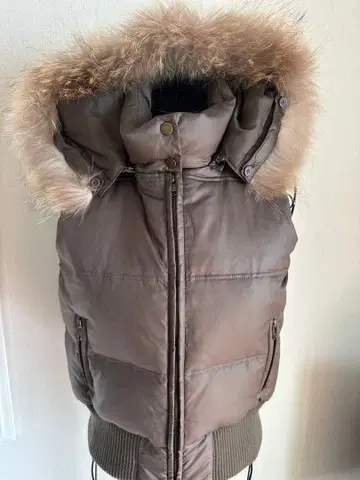 여성용 퍼 후드 다운 베스트