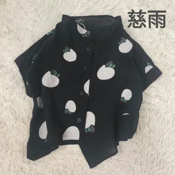 지우 순무 자수 블라우스 비대칭 블랙 x 화이트 올 패턴