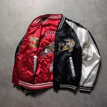 90s 스카잔 ROSE 지퍼 리버서블 새틴 자수