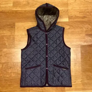 LAVENHAM 네이비 퍼플 퀼팅 베스트 후드 부착