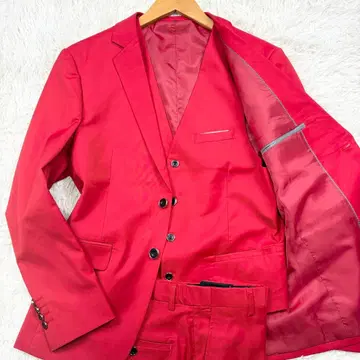 컨디션 최상/레어 컬러 기발함! 쓰리피스 수트 셋업 레드 M 상당