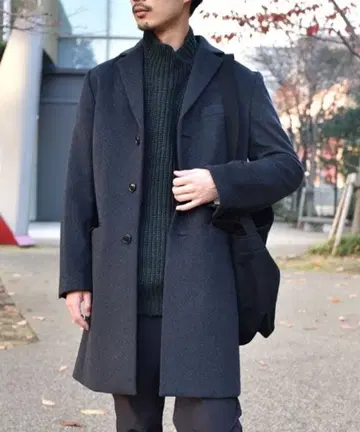 정가 23320엔 쉽스 제트 블루 울 체스터 코트 S