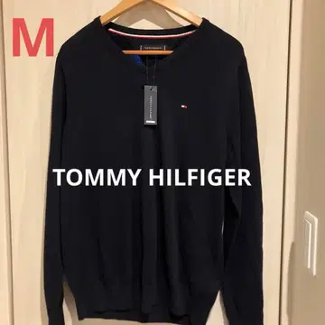 택 포함 새상품 TOMMY HILFIGER 네이비 V넥 스웨터 M 니트