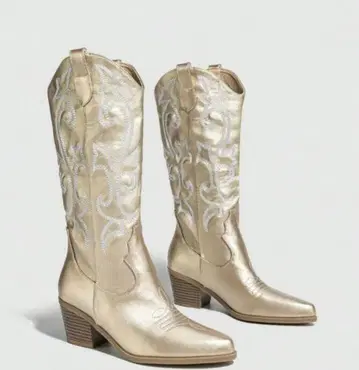 여성용 골드 자수 웨스턴 부츠 37
