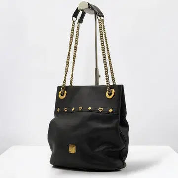 레어 MCM 체인 숄더 백 레더 블랙