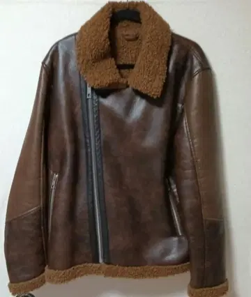 브라운 가죽 아우터 보아 카라 부착