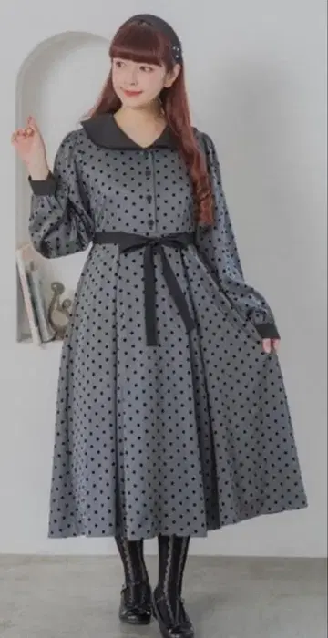 [ 시마미사 ] 플로키 도트 원피스 그레이