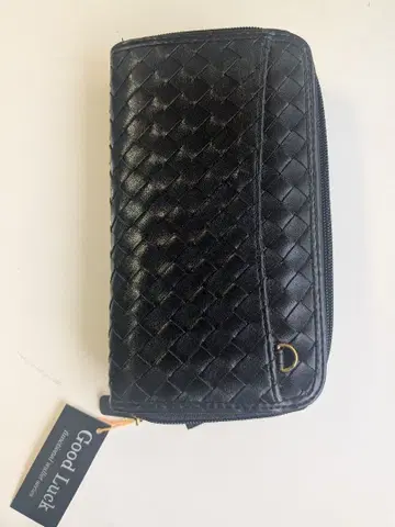 뜨개질 가죽 장지갑 블랙