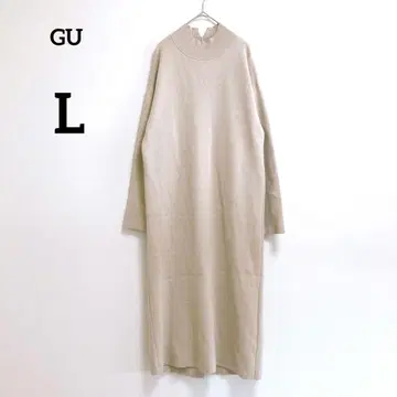 지유 GU 롱 원피스 L 베이지 긴팔 크루넥 083