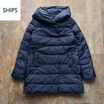 쉽스 다운 코트 미디엄 기장 후데트 네이비 다운 페더