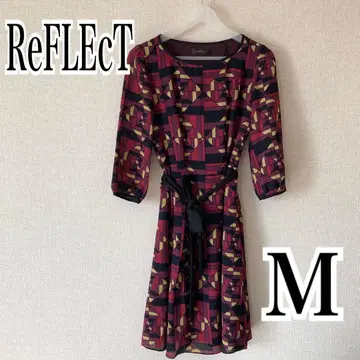 리플렉트 기하학 패턴 원피스 올 패턴 허리 리본 워셔블 M