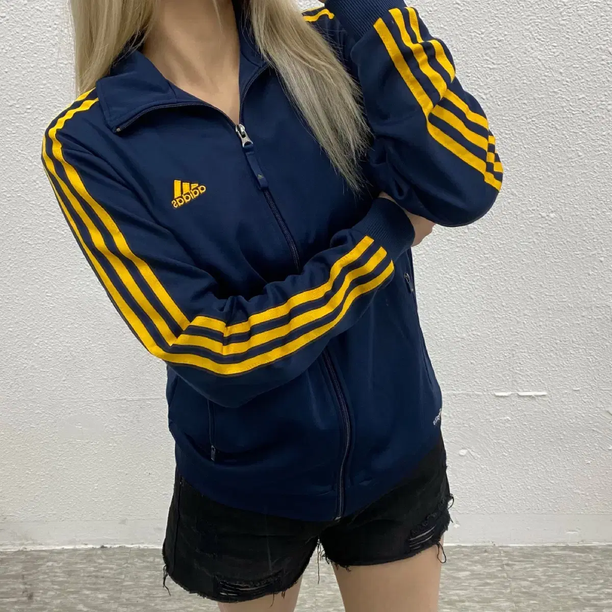 Adidas Essential Yellow Line Navy Track Top 95