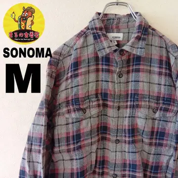 USA 구제 의류 SONOMA 플란넬 셔츠 M 그레이 핑크 체크