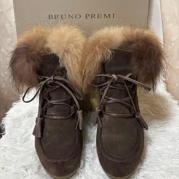 BRUNO PREMI 퍼 부츠 숏부츠 웨지솔 브라운