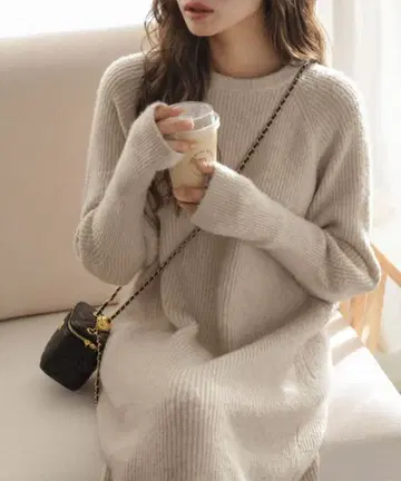 오트밀 리브 니트 원피스