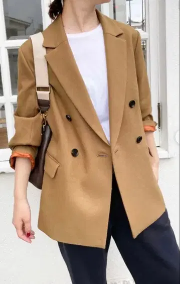 Spick & Span 울 라이크 더블 브레스트 자켓 카멜