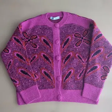 [ 무료배송 ] ZARA 니트 자카드 가디건 핑크