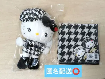 산리오 헬로키티 흑백 걸리시 마스코트 참 손수건