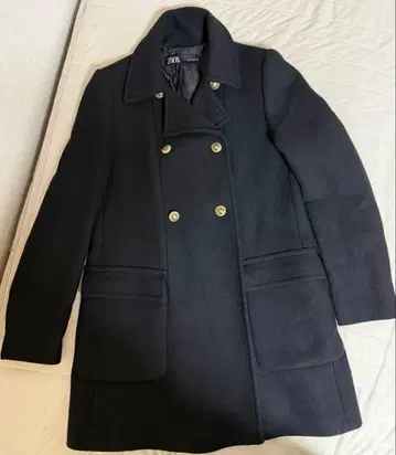 [컨디션 최상] ZARA 코트 더블 브레스트 피코트 블랙 S사이즈
