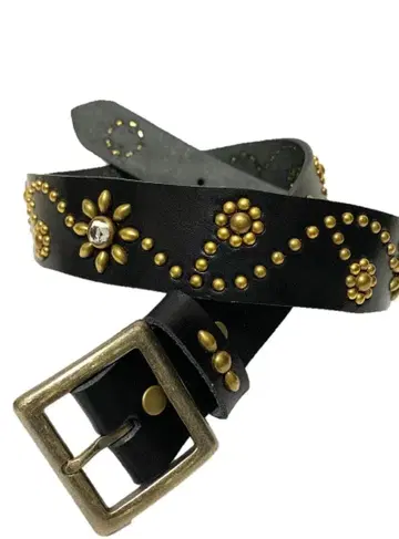 도치기 가죽 플라워형 스터드 벨트 블랙 (크리스탈 스포츠) 빈티지 타입