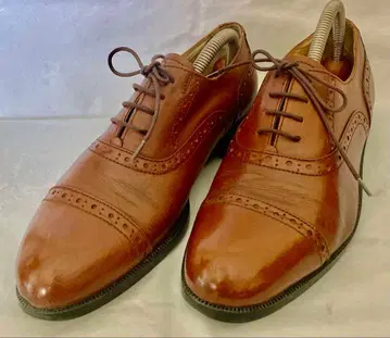 브라운 가죽 스트레이트 팁 드레스 슈즈 25cm 슈 키퍼 무