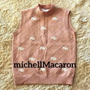 미셸 마카롱 MM 모노그램 패턴 니트탑 베스트 핑크