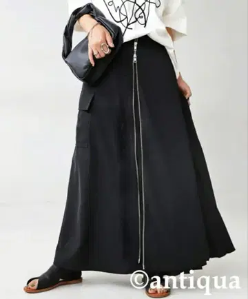 허리 80cm 안티카 아지메 지퍼 플리츠 블랙 롱 스커트