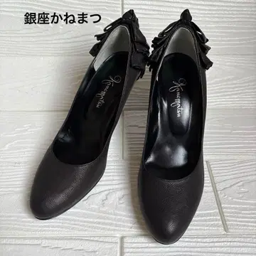 컨디션 최상 긴자 카네마츠 리본 포함 블랙 펌프스 23.5cm 연회 파티