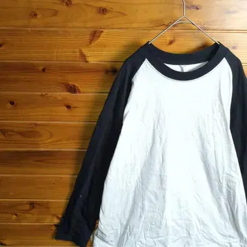 긴팔 티셔츠 래글런 소매 바이컬러 화이트 블랙 캐주얼